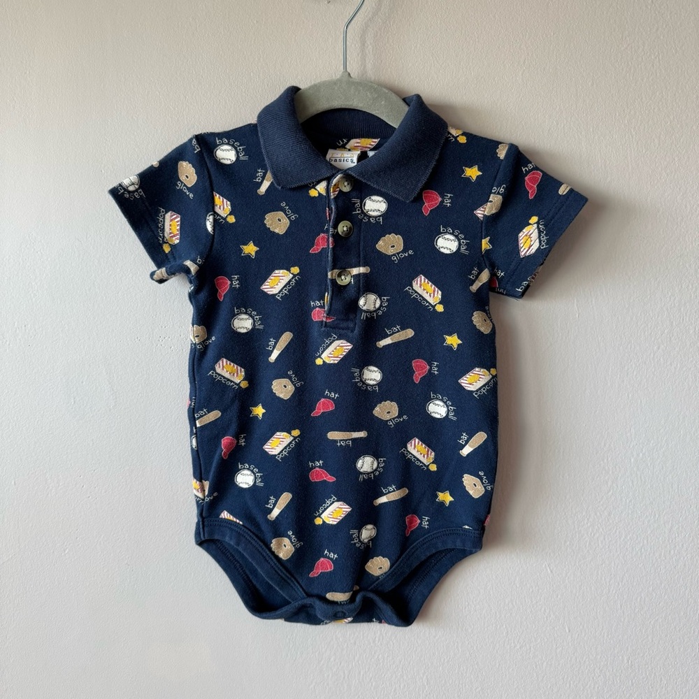 TKS Basics Baby Boy Vintage‎ 100% Cotton Baseball Pattern Body Suit 12 months